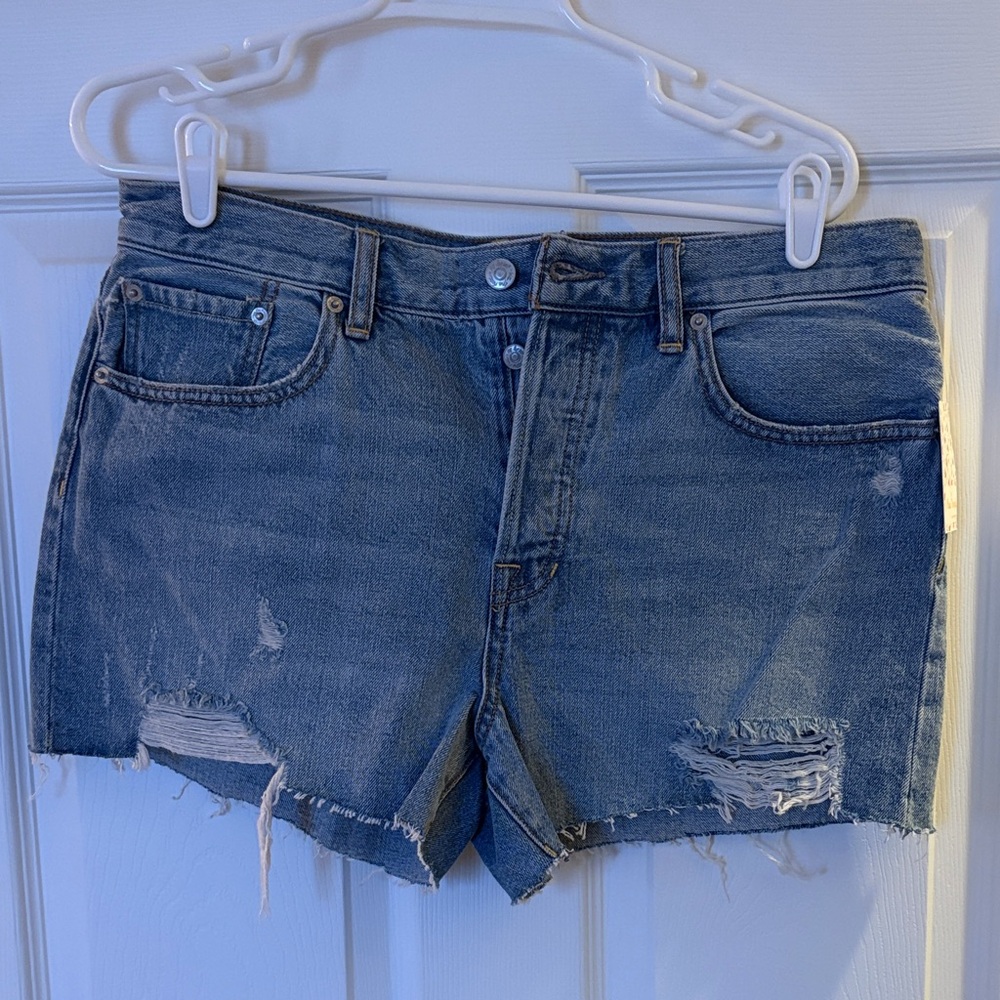 We The Free Light Blue Distressed Jean Shorts